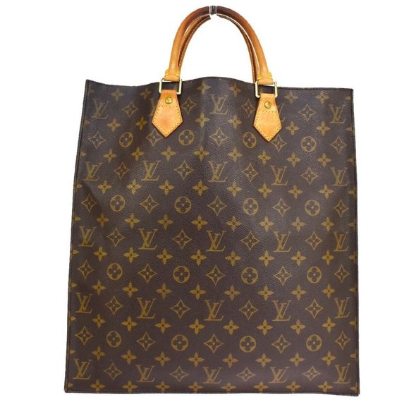 LOUIS VUITTON Logo Sac Plat Hand Tote Bag Monogram Leather Brown M51140 81YA132 - Picture 3 of 16